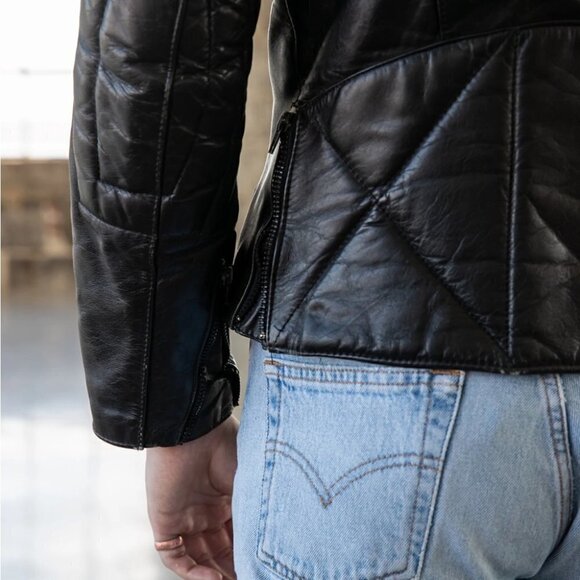 1980'S Oversized Leather Bomber Jackets CafeRacer Biker by Angora sz36 Vintage - Picture 1 of 12